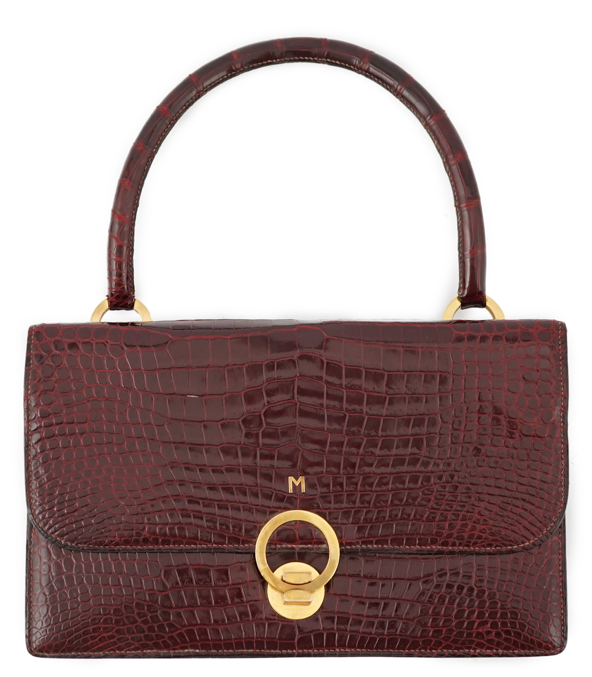 A Hermès Bordeaux crocodile top handle Sac bag, height 17cm, top of handle 31cm, width 26.5cm, depth 4cm